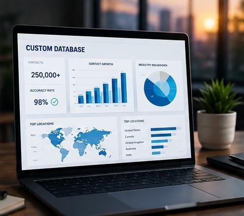Custom business contact database displayed on an analytics dashboard