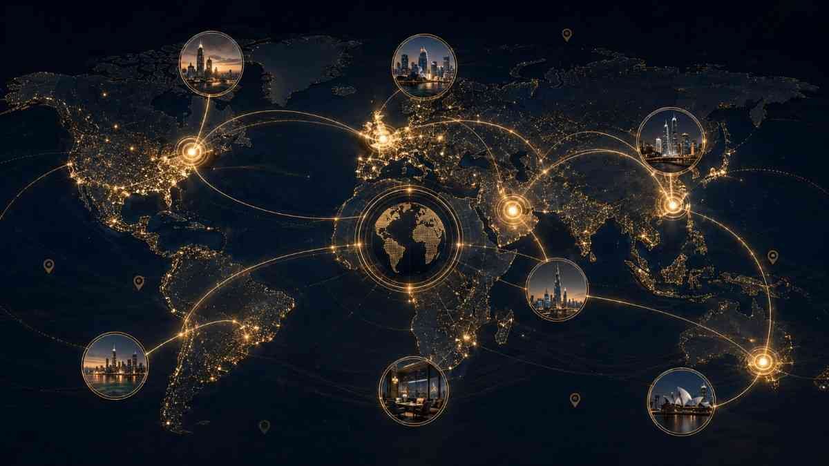 Global map showing family office audience targeting across major international markets