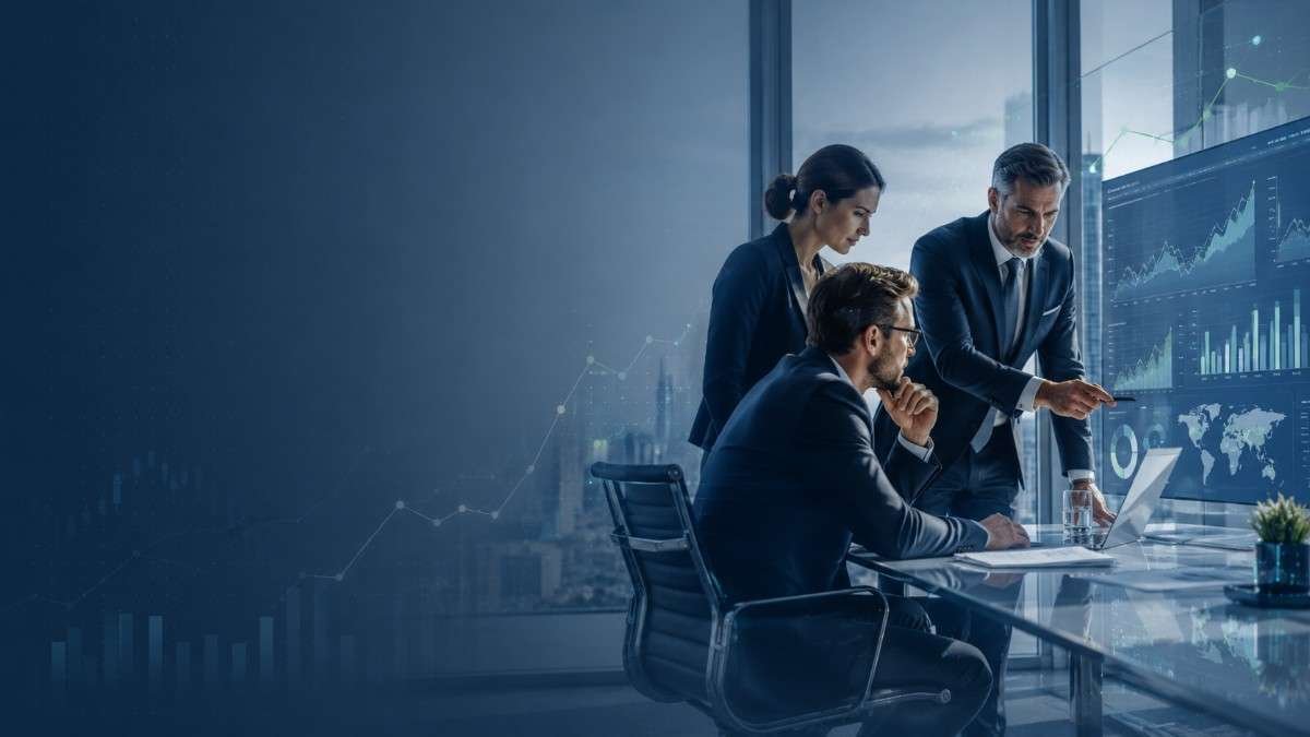 Registered Investment Adviser professionals reviewing wealth management and investment data