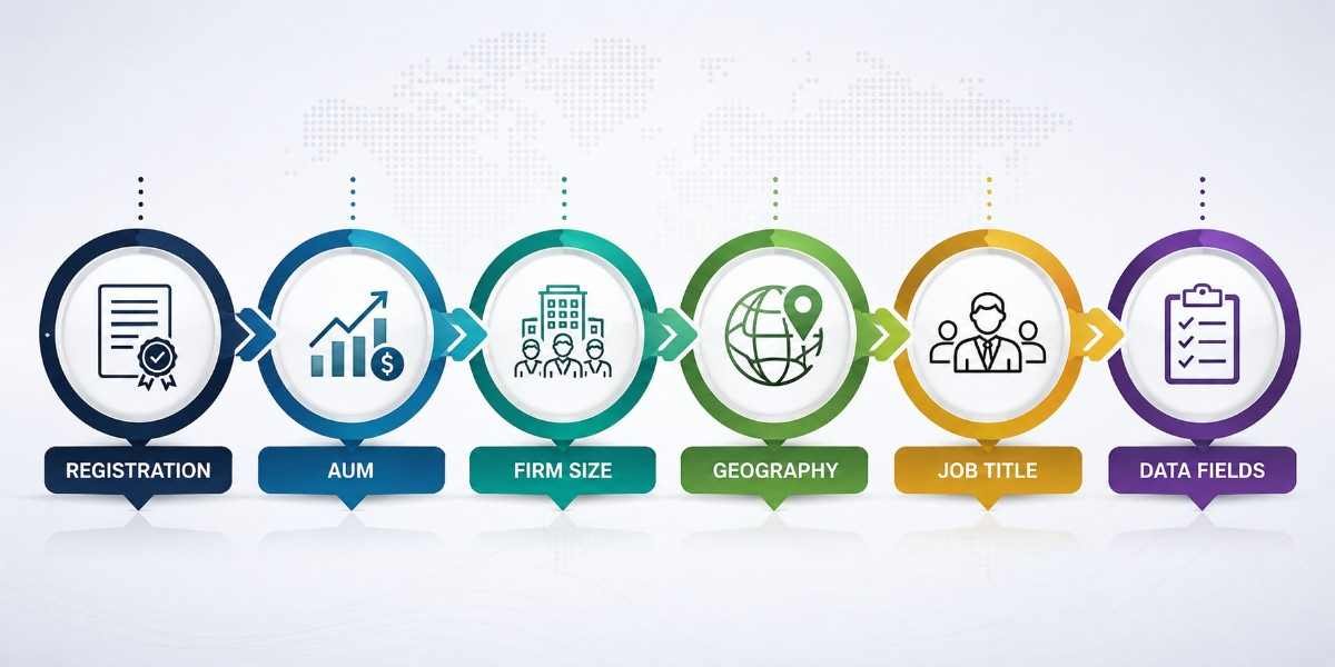 RIA targeting flow by registration, AUM, firm size, geography, job title and data fields