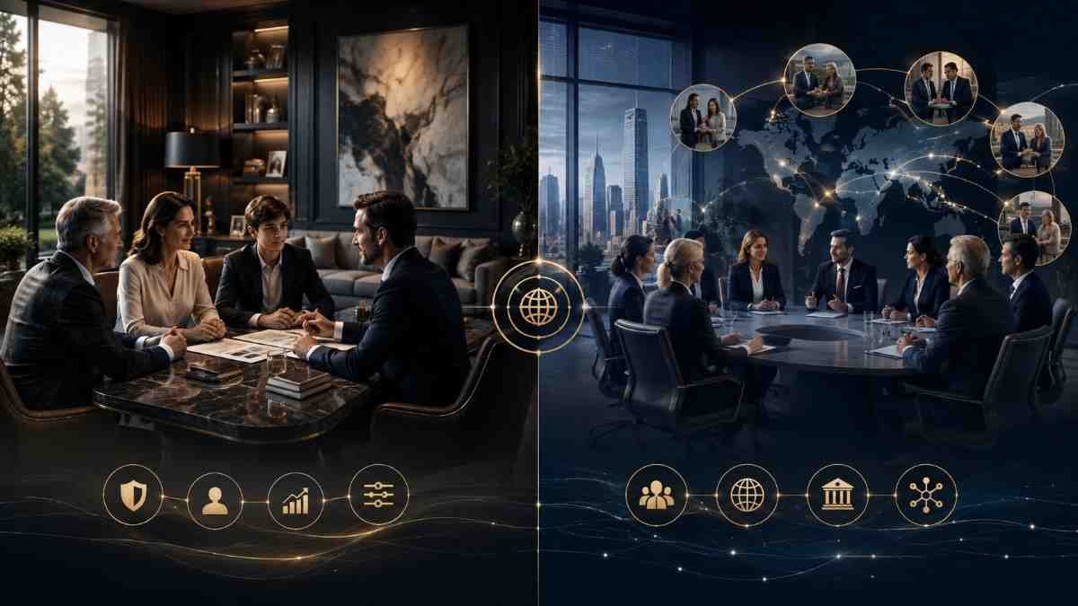 Visual comparison of single family office and multi-family office structures