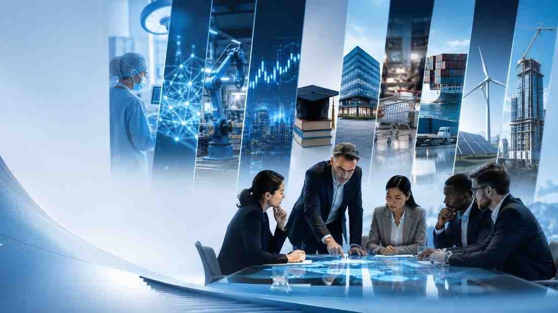 Industries served by Valor Marketing including healthcare, technology, manufacturing, finance, education, retail, logistics and energy