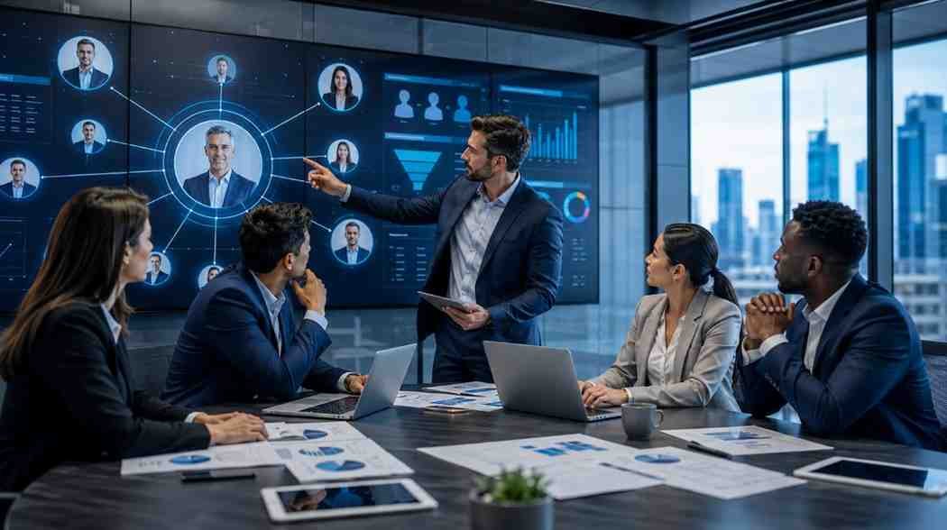 Business team identifying decision-makers for targeted B2B lead generation