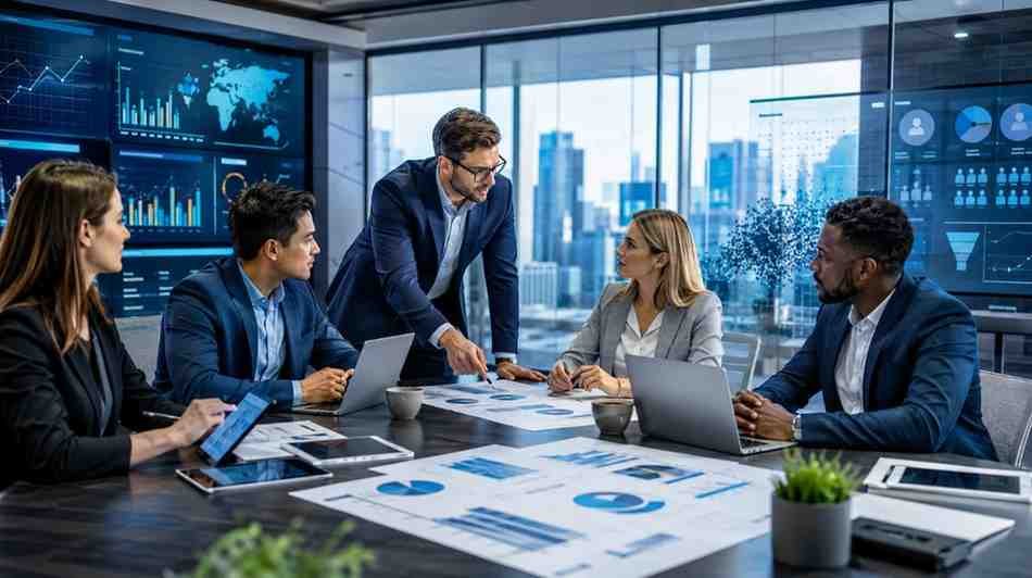 Business team developing B2B lead generation and prospecting strategies