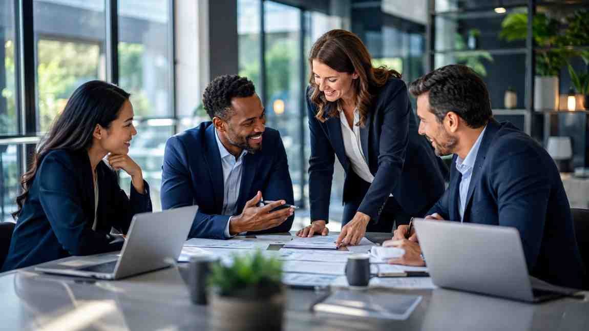 Business professionals applying B2B resources and insights to business planning